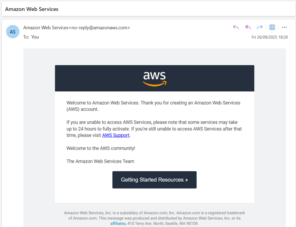 AWS Account Creation Mail