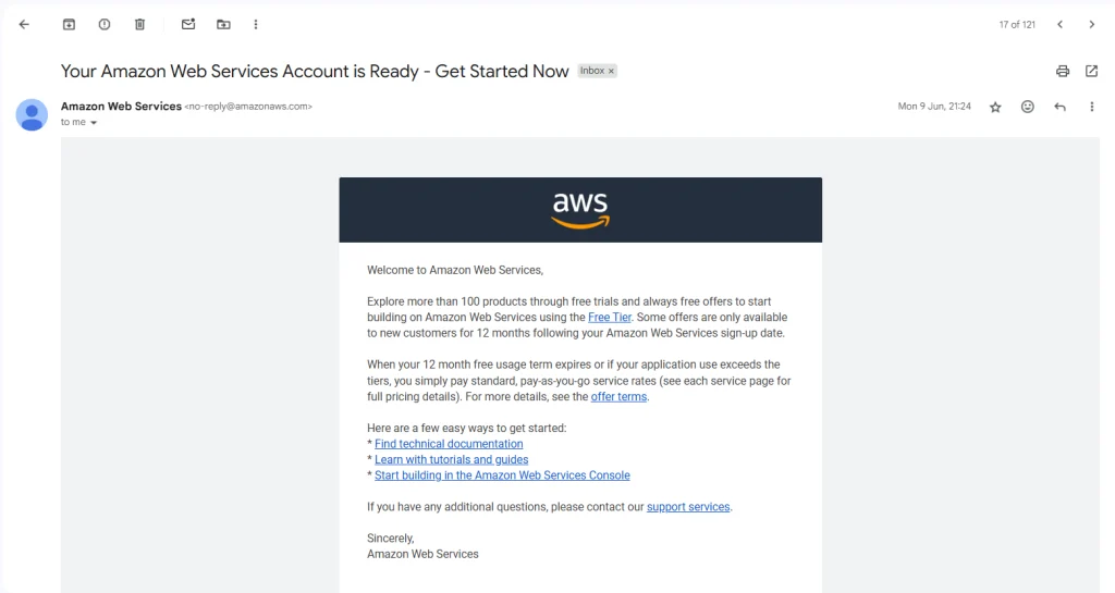 AWS Confirmation Mail before 15 July 2025