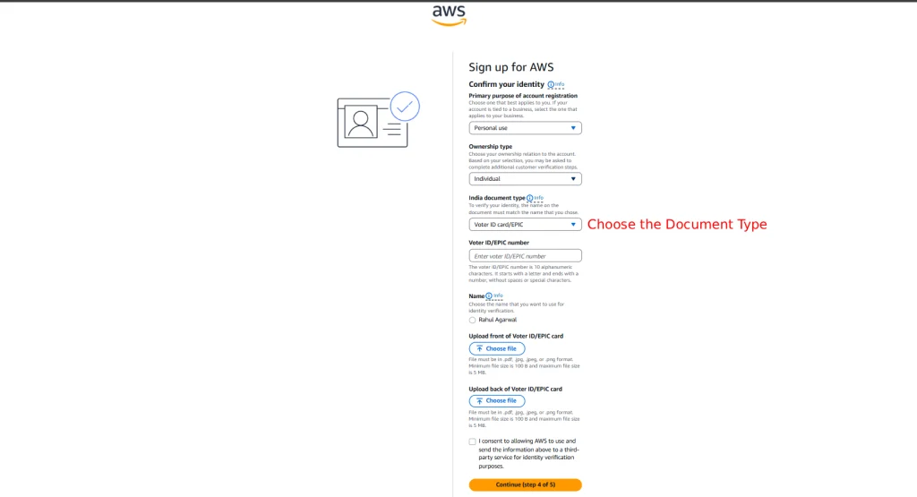 AWS ACCOUNT CREATION - IDENTITY CONFIRMATION STEP IMAGE