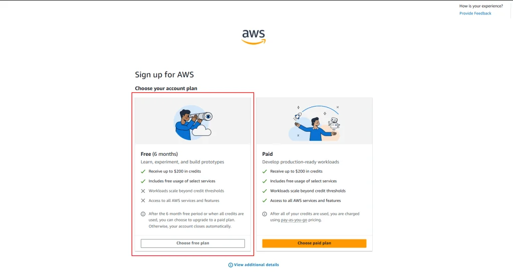 AWS Plan Choose Page