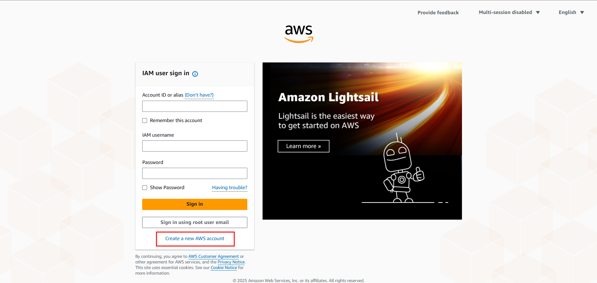 AWS Console Home Page